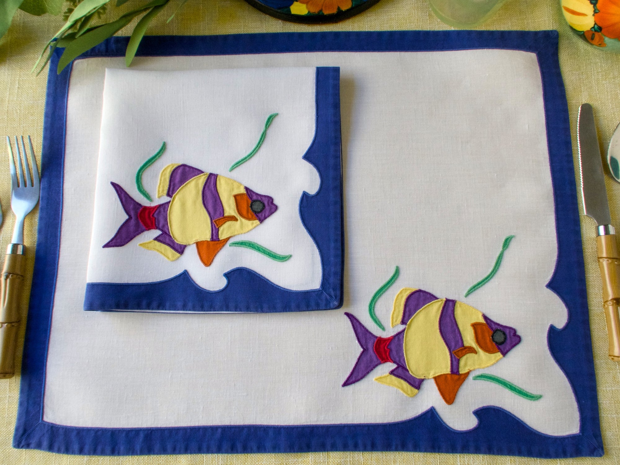 Tropical Fish Vintage D Porthault Linen Placemat Set for 12