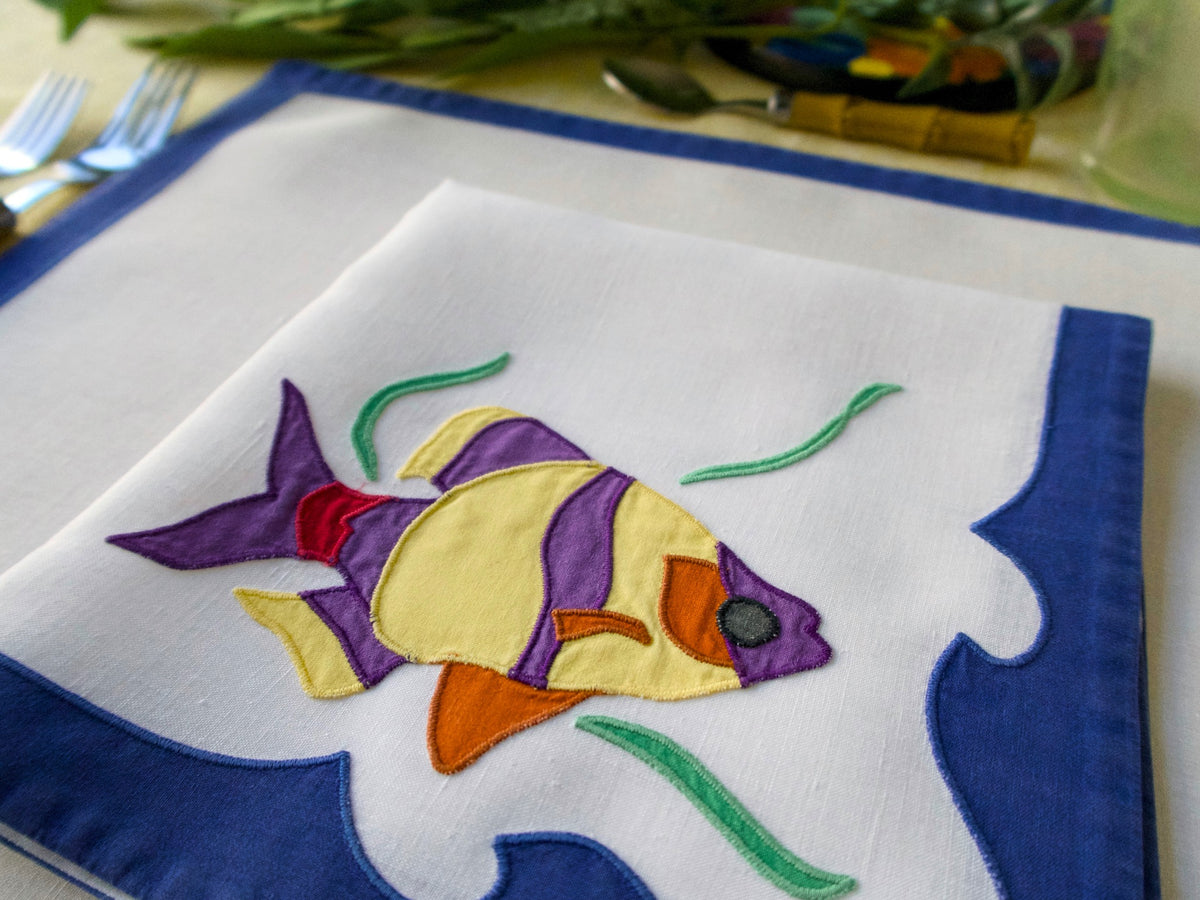 Tropical Fish Vintage D Porthault Linen Placemat Set for 12