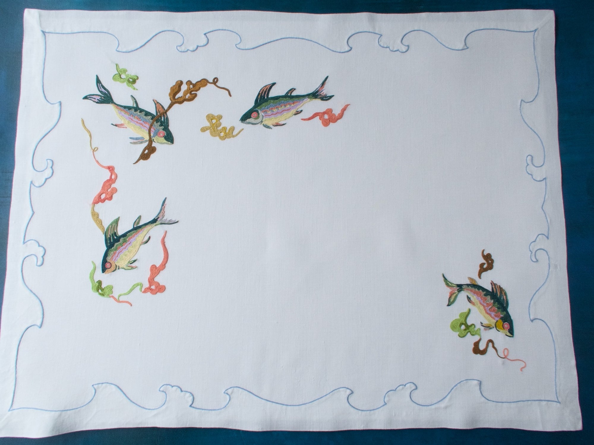 Colorful Fish Beauvais Embroidery French Tray Cover 16x21”