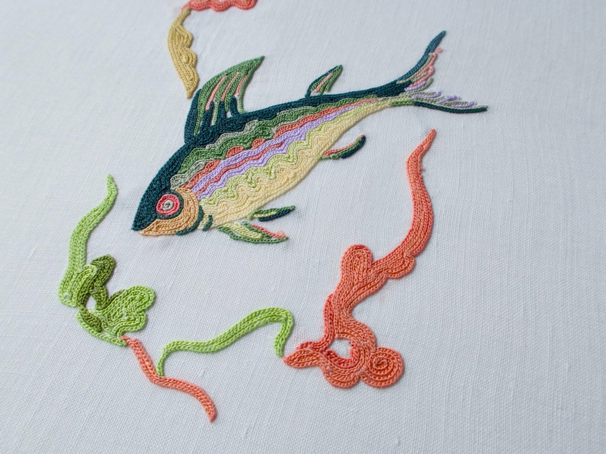 Colorful Fish Beauvais Embroidery French Tray Cover 16x21”