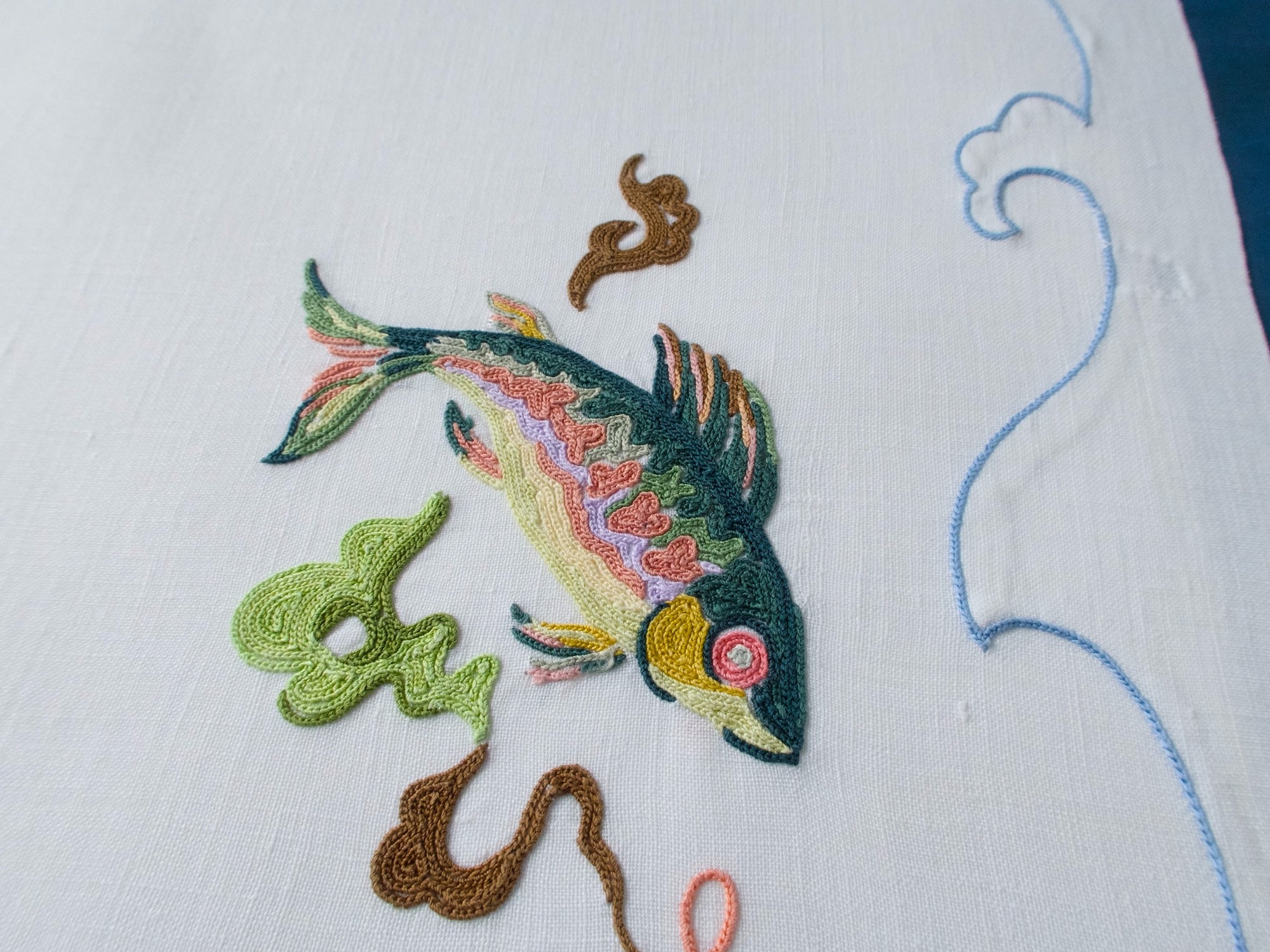 Colorful Fish Beauvais Embroidery French Tray Cover 16x21”