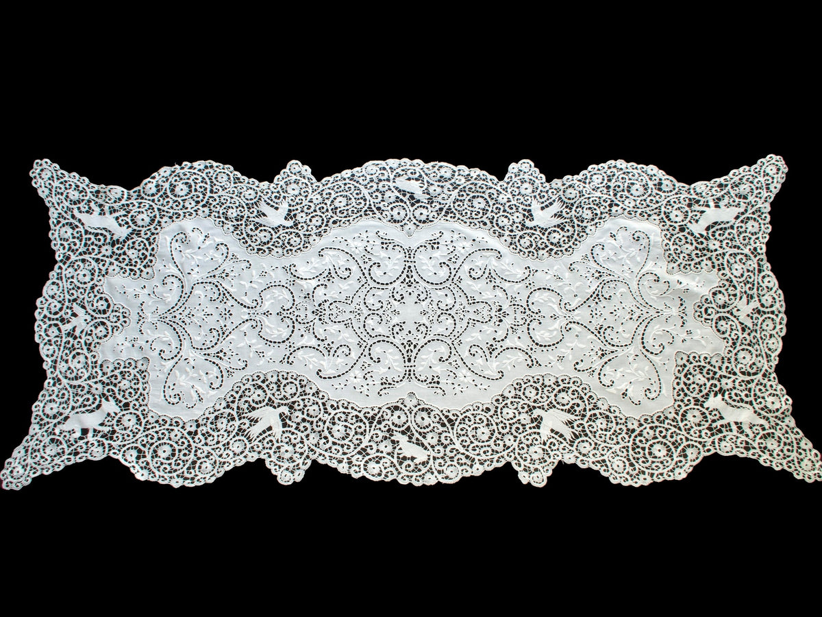 Rabbits, Birds &amp; Dogs Vintage Italian Cantu Lace 13pc Placemat Set for 12