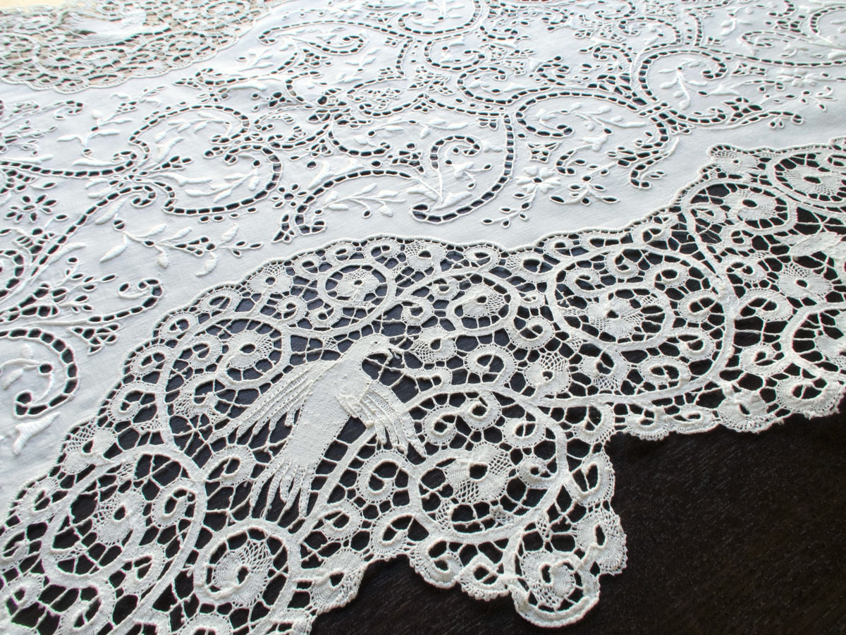 Rabbits, Birds &amp; Dogs Vintage Italian Cantu Lace 13pc Placemat Set for 12