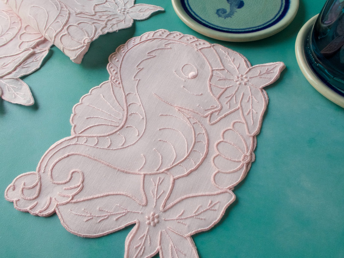 Seahorses in Pink Vintage Madeira Cocktail Napkins, Set of 8