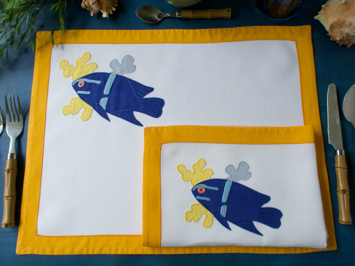 Tropical Fish à la Matisse Vintage D Porthault Placemat Set for 12