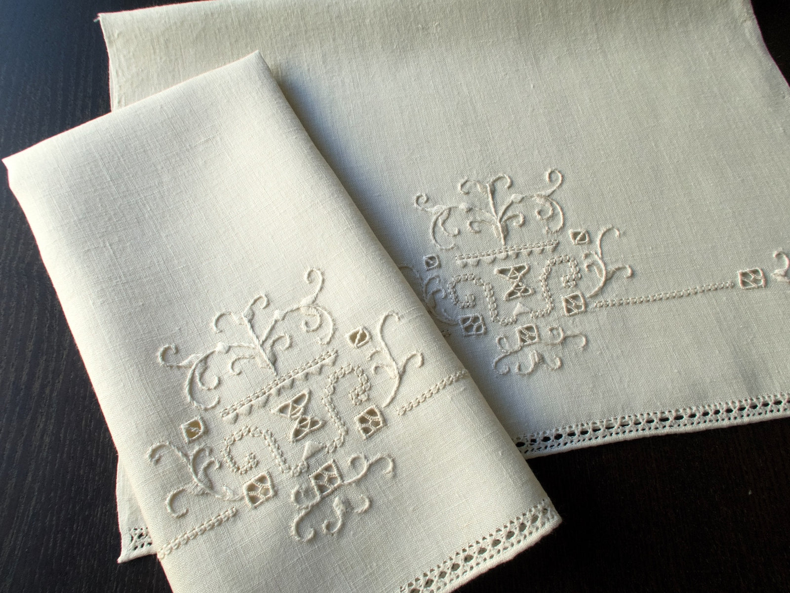 Italian Hand Embroidered Linen Guest Towels