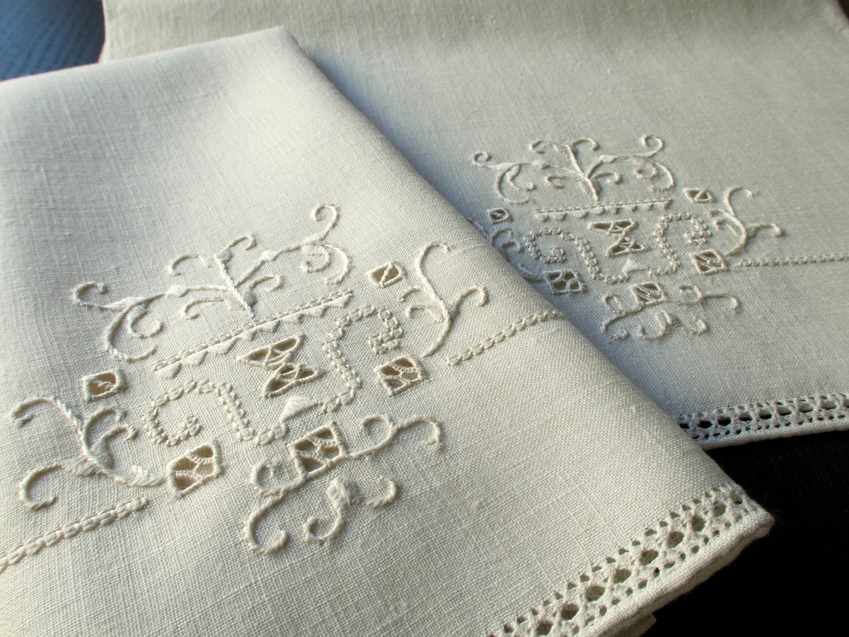 Italian Hand Embroidered Linen Guest Towels