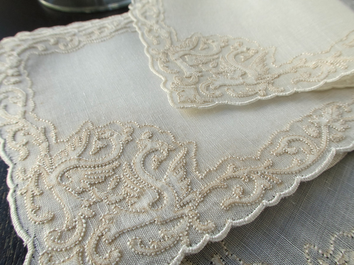 Vintage Italian linen cocktail napkins embroidered with dragons