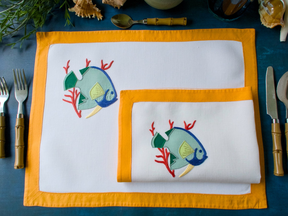 Tropical Fish à la Matisse Vintage D Porthault Placemat Set for 12