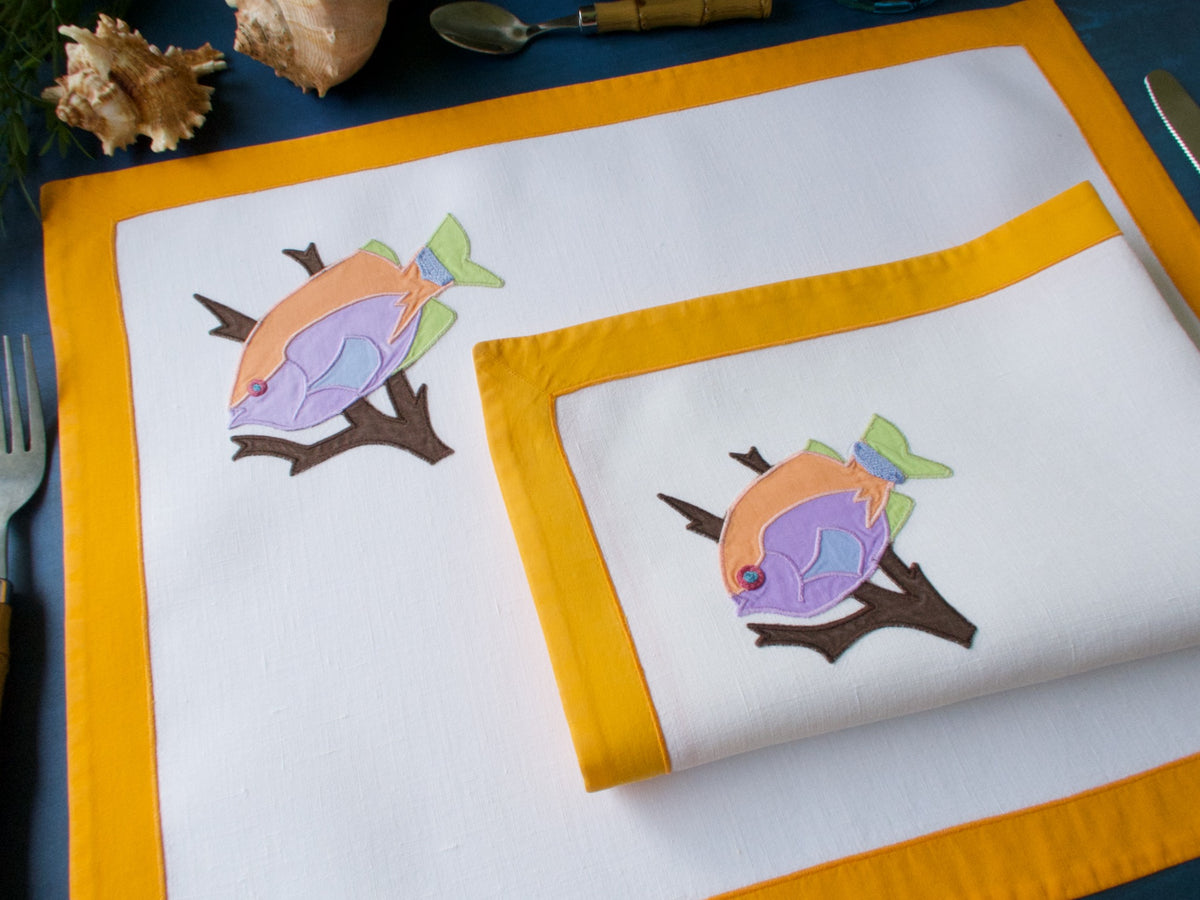 Tropical Fish à la Matisse Vintage D Porthault Placemat Set for 12