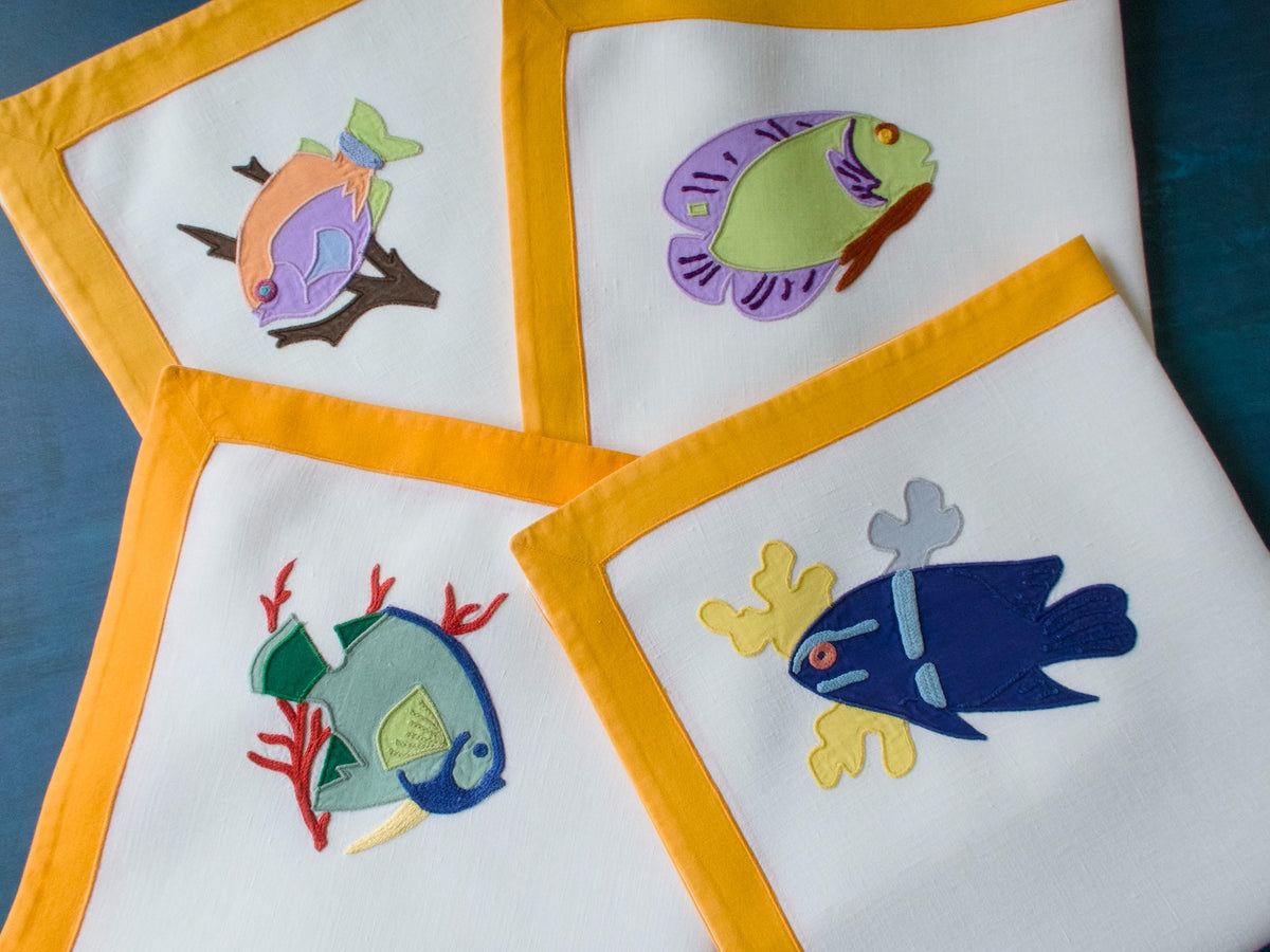 colorful fish embroidered on napkins