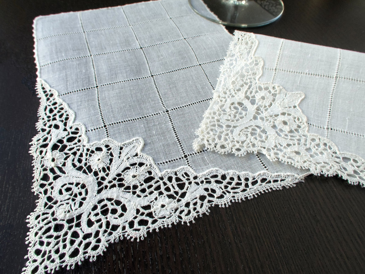Vintage Italian Bobbin Lace Cocktail Napkins