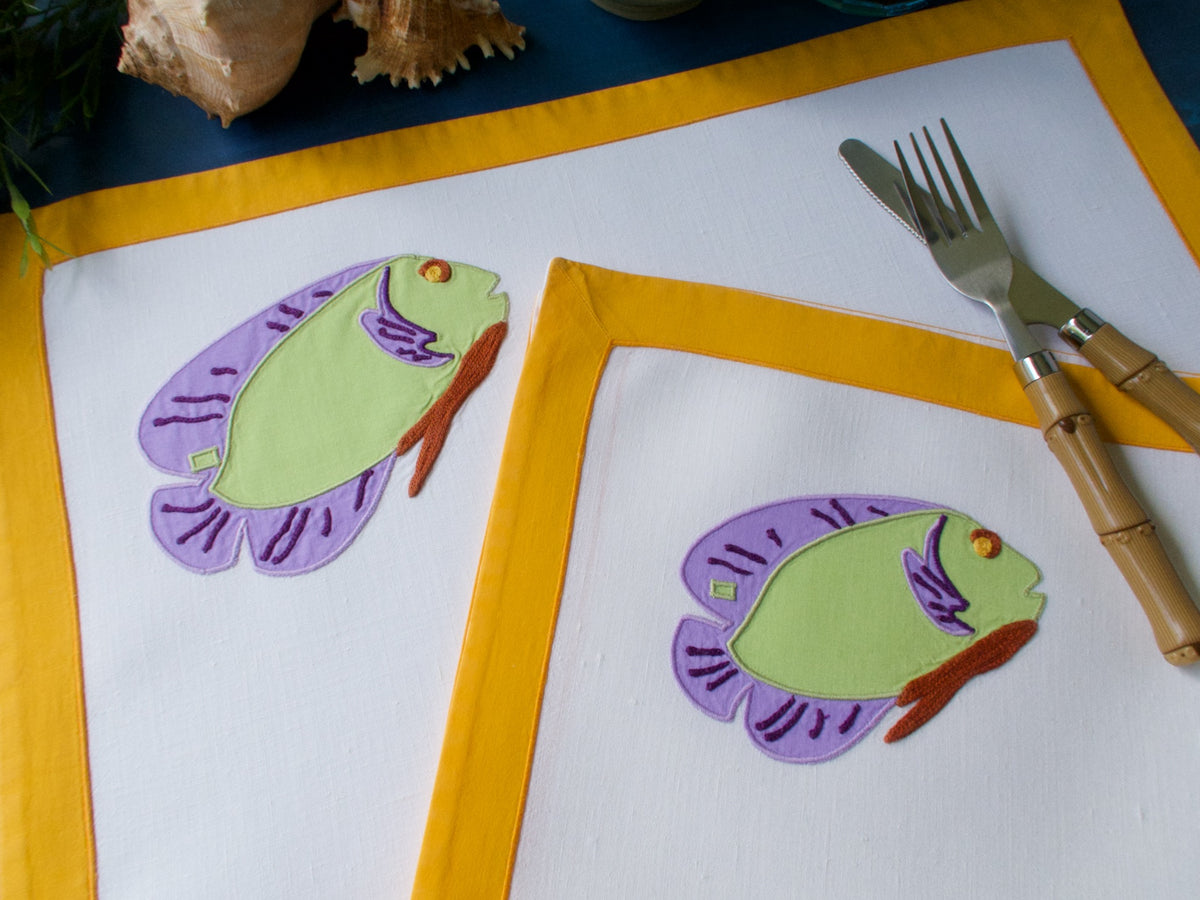 Tropical Fish à la Matisse Vintage D Porthault Placemat Set for 12