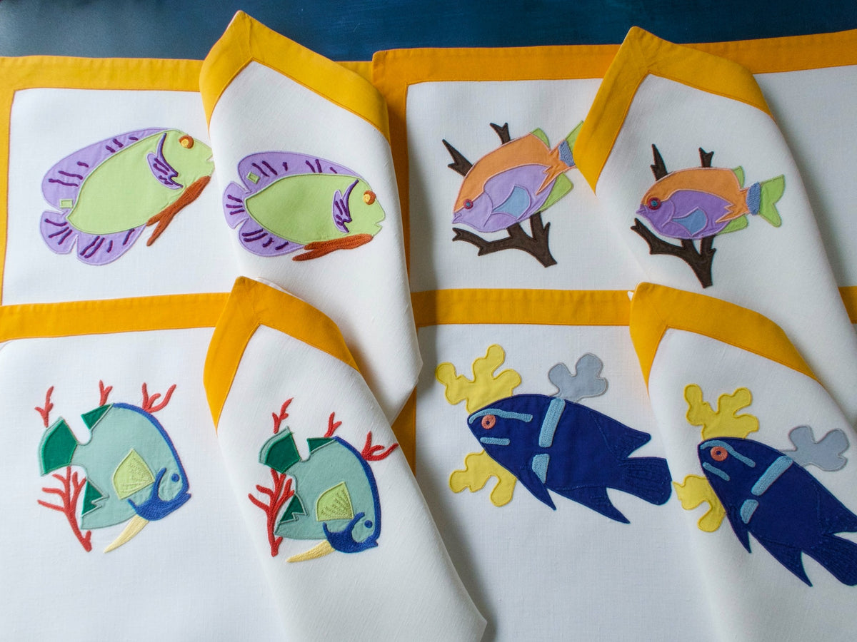 Tropical Fish à la Matisse Vintage D Porthault Placemat Set for 12