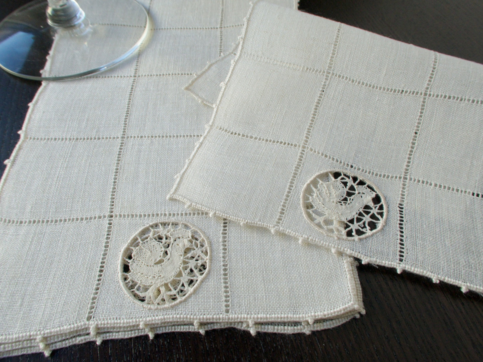 Roosters in Lace Vintage Italian Cocktail Napkins, Set of 4