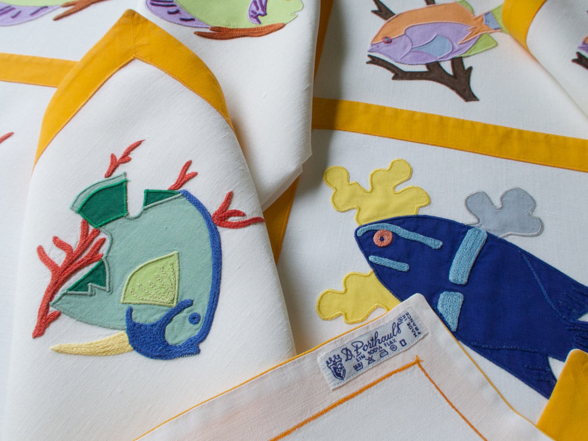 Tropical Fish à la Matisse Vintage D Porthault Placemat Set for 12
