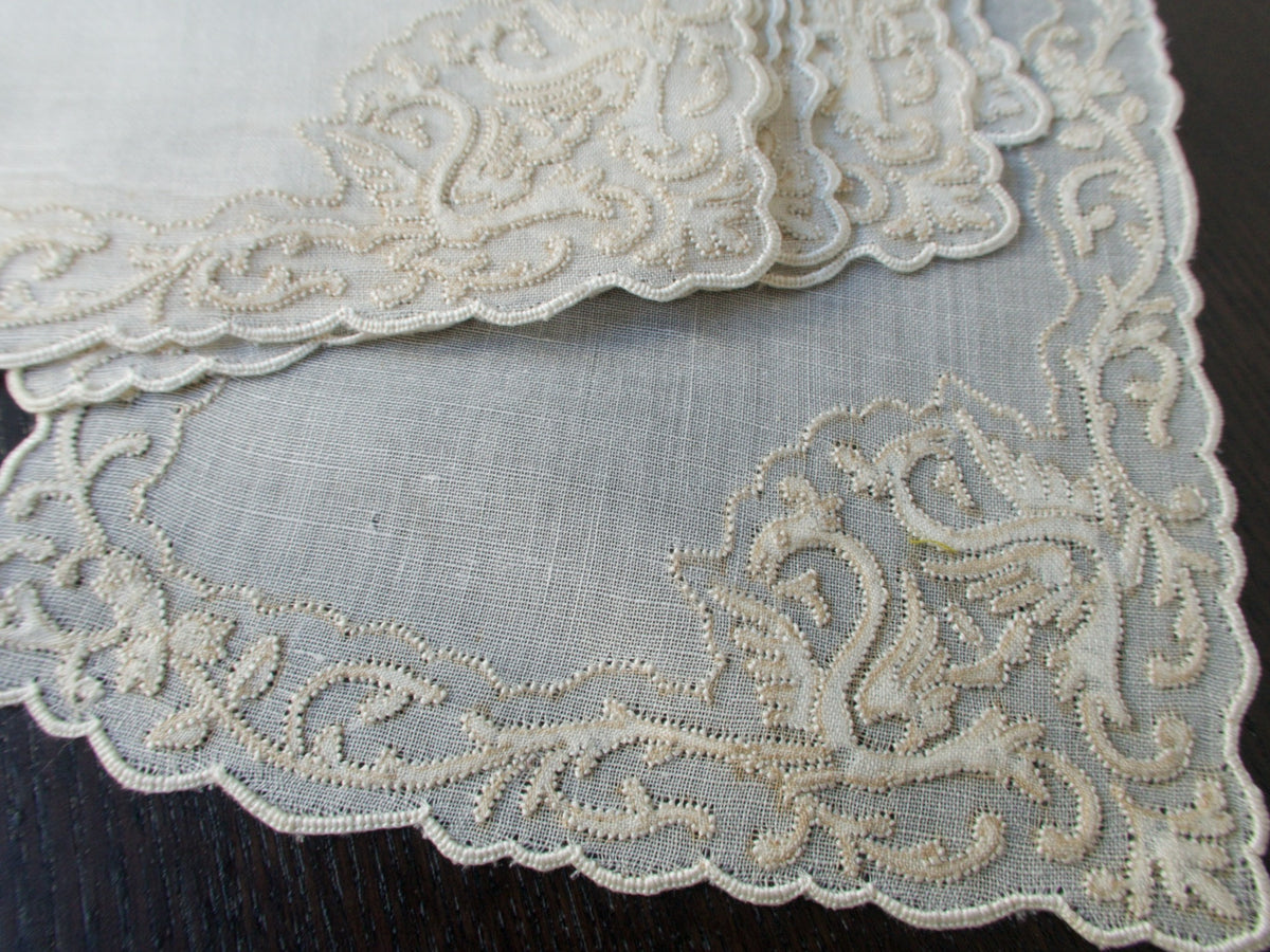 Vintage Italian linen cocktail napkins embroidered with dragons