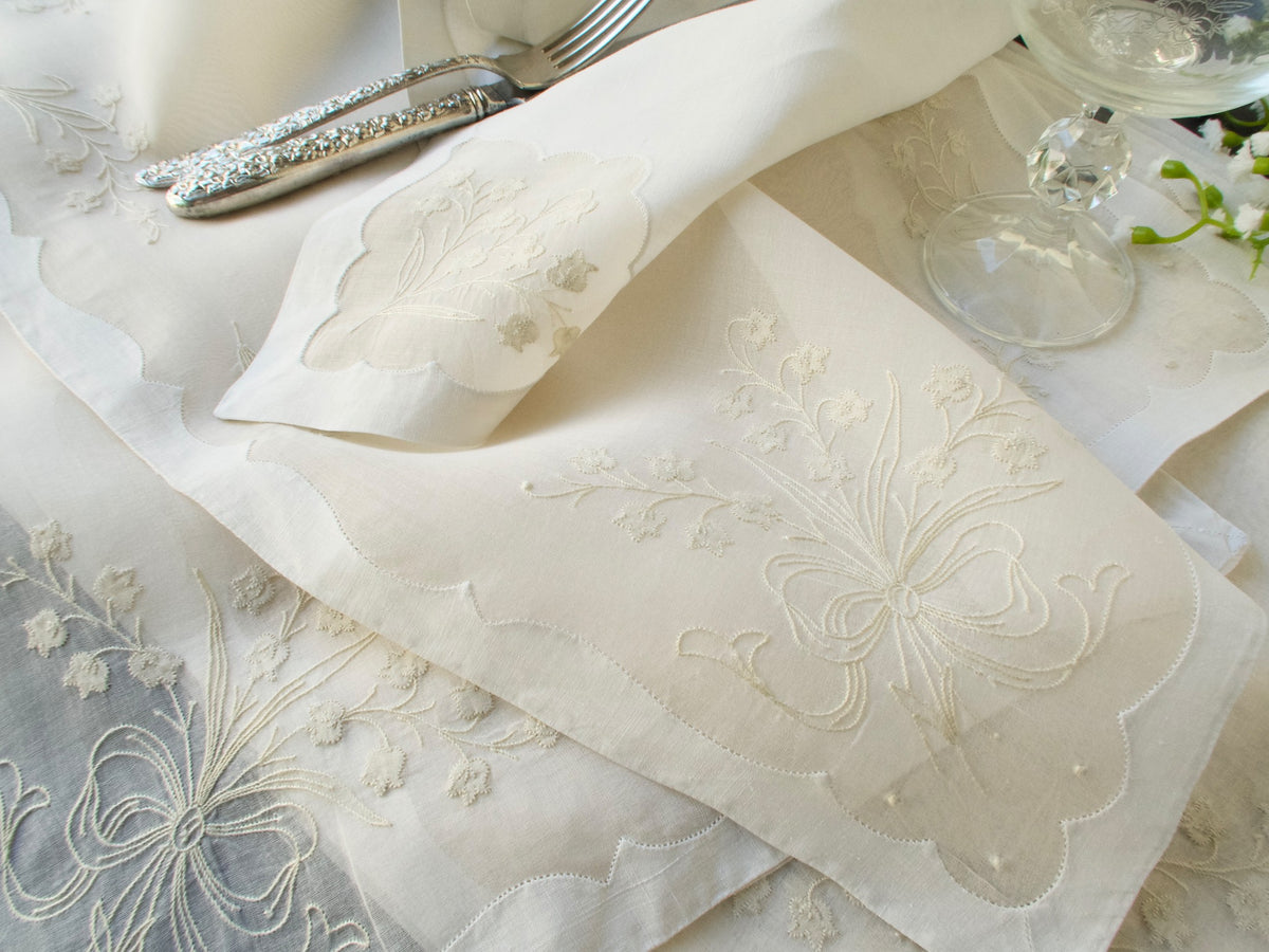 Lily of the Valley Vintage Madeira 16pc Organdy Placemat Set for 8