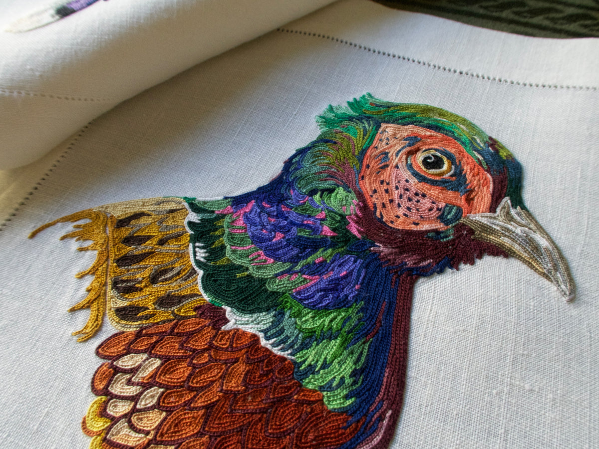 Game Birds Vintage French Embroidery 24 pc Placemat Set for 12