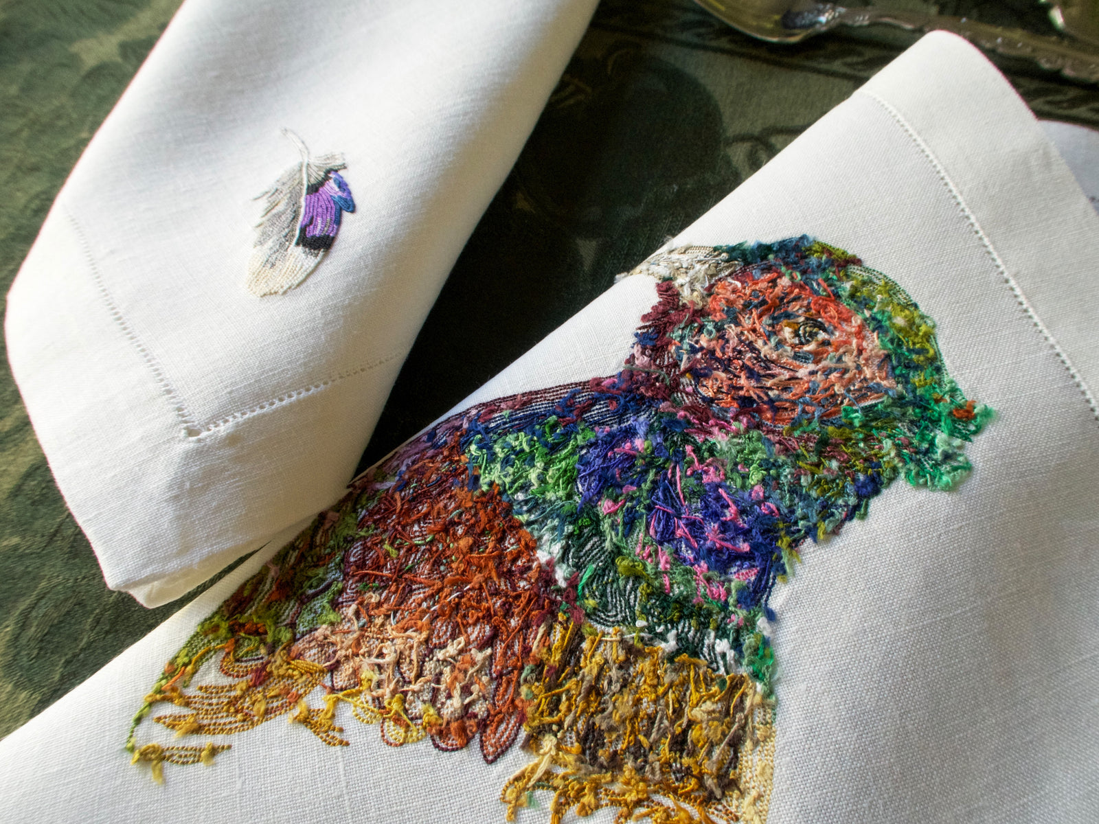 Game Birds Vintage French Embroidery 24 pc Placemat Set for 12