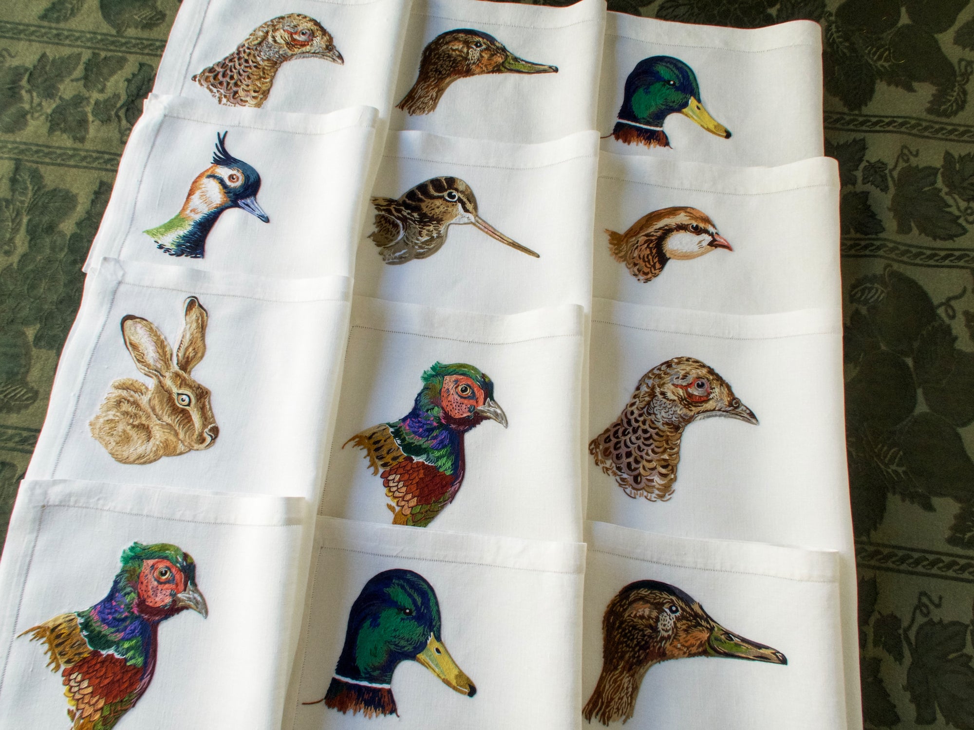 Game Birds Vintage French Embroidery 24 pc Placemat Set for 12