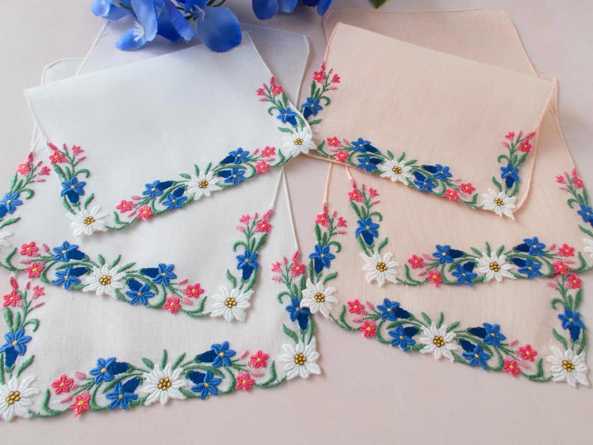 Beautiful Swiss Vintage Linen Cocktail Napkins - Set of 6