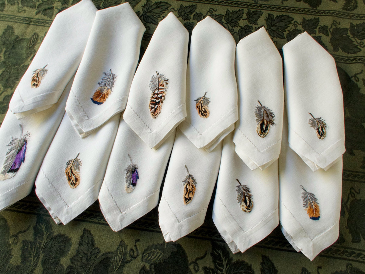 Game Birds Vintage French Embroidery 24 pc Placemat Set for 12