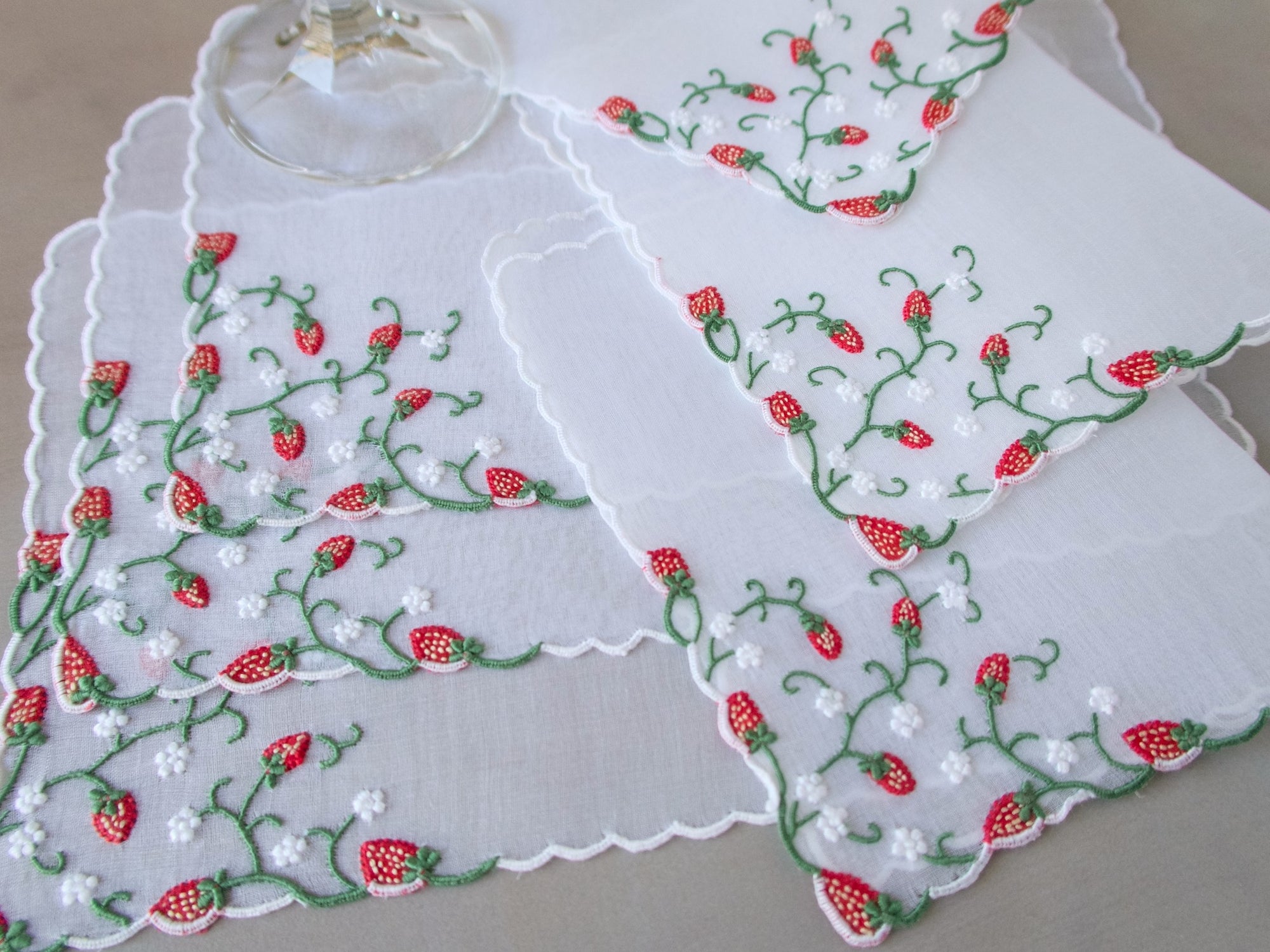 "Strawberry" Marghab Organdy Cocktail Napkins, Set of 6