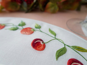 Strawberries Vintage French Embroidered Linen 36pc Placemat Set for 12