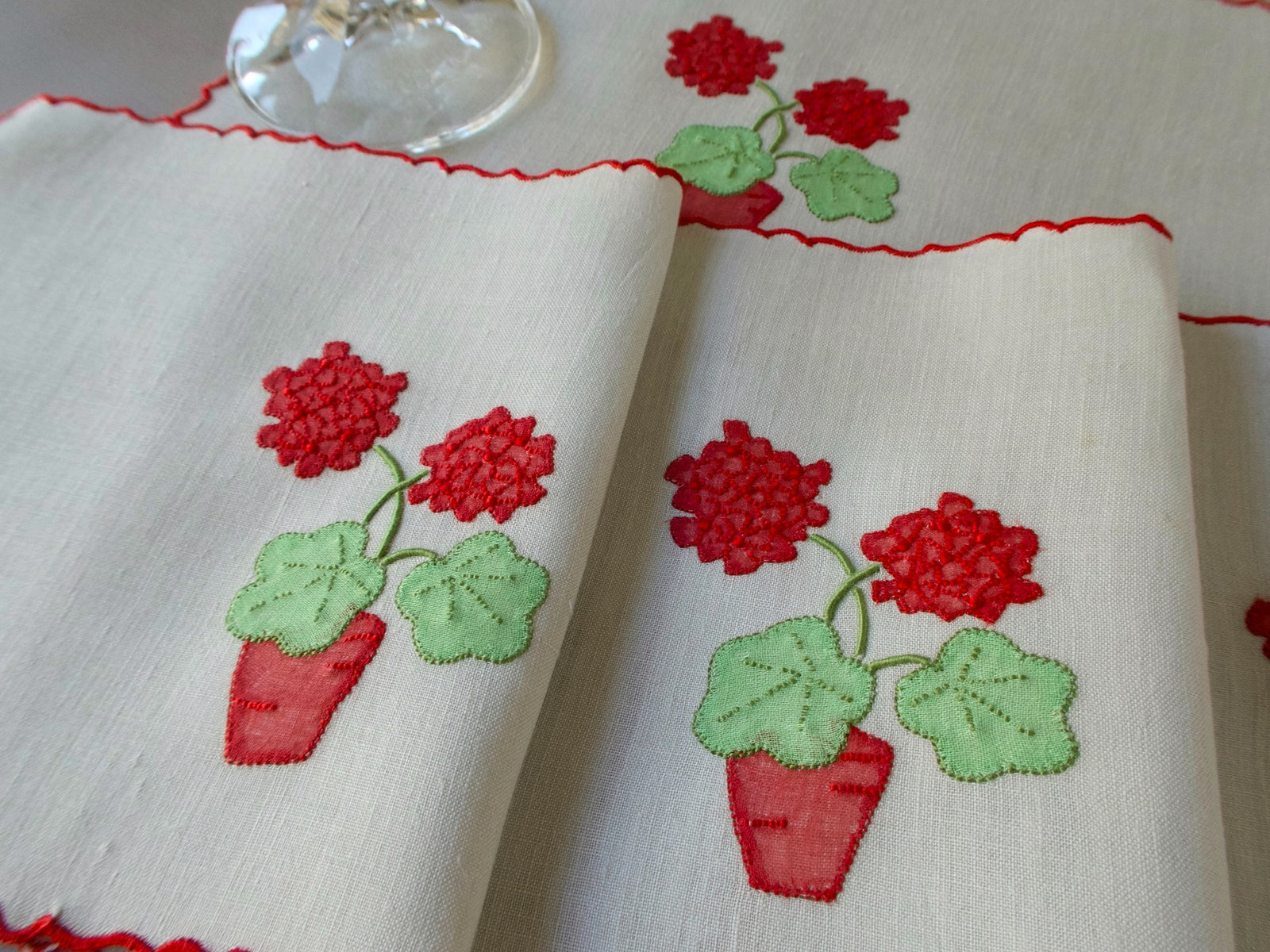 "Geranium" in Red Marghab Linen Cocktail Napkins