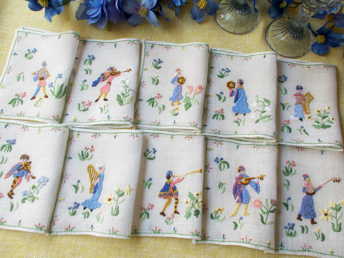 Medieval Musicians, Vintage Rapisardi Italian Cocktail Napkins, Set of 10