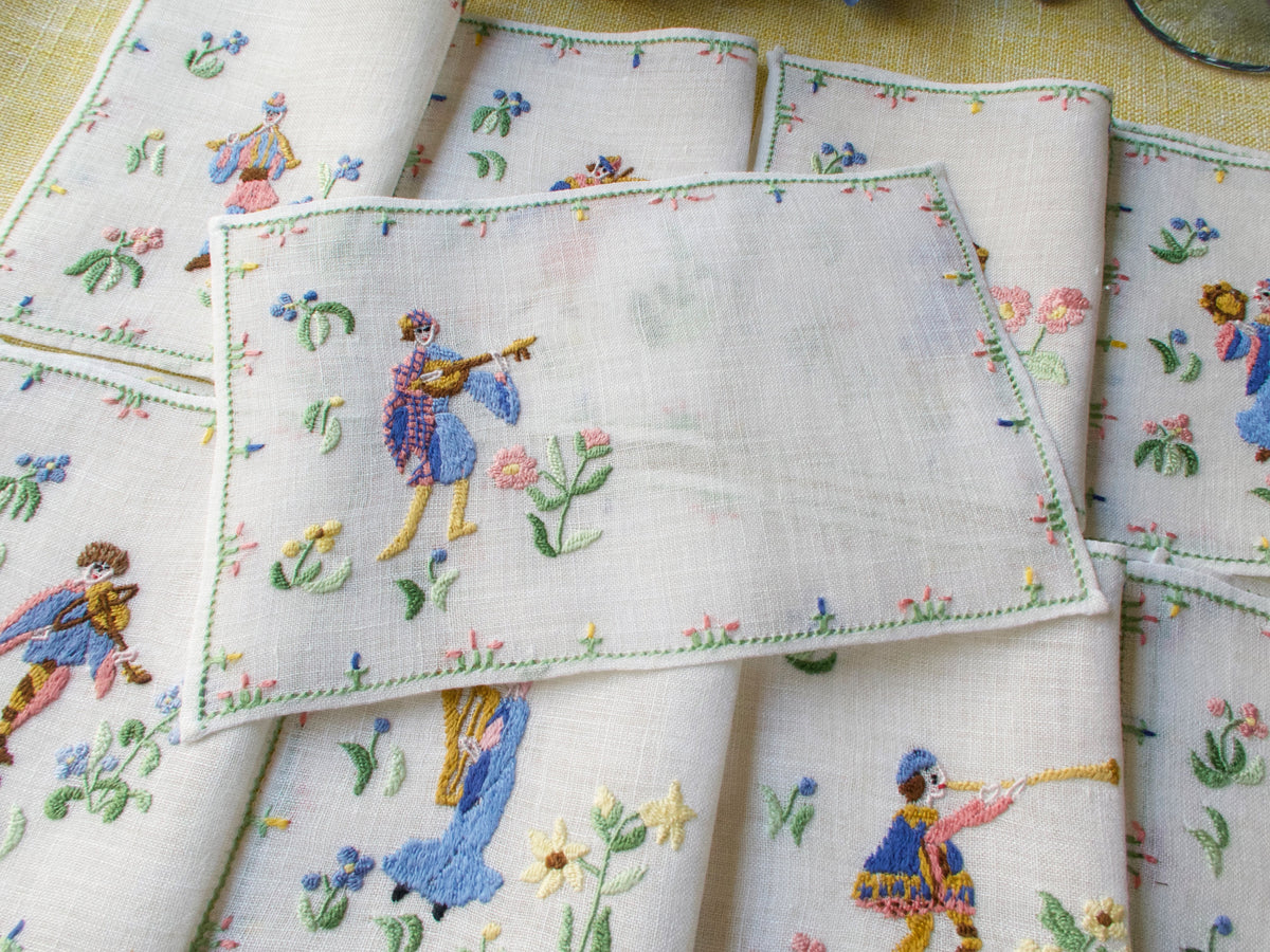Medieval Musicians, Vintage Rapisardi Italian Cocktail Napkins, Set of 10