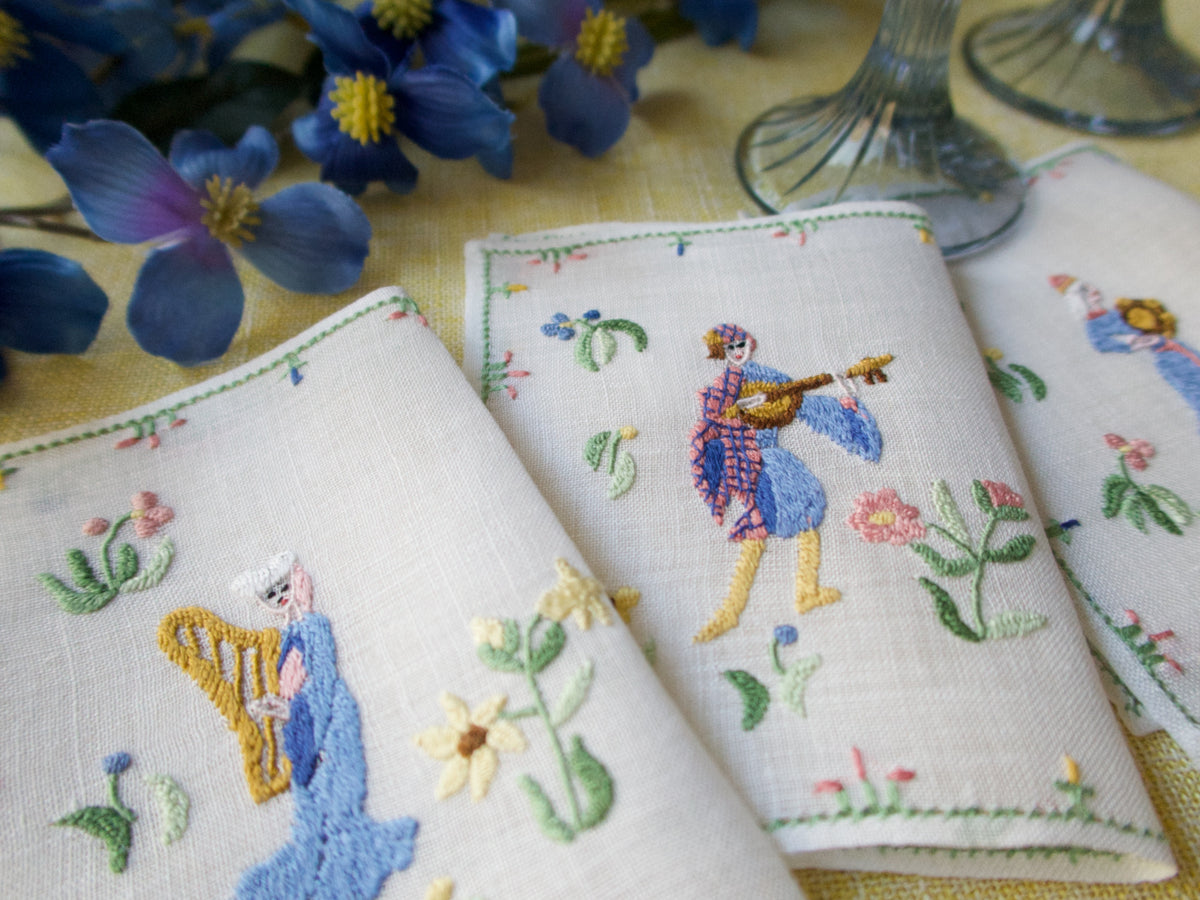 Medieval Musicians, Vintage Rapisardi Italian Cocktail Napkins, Set of 10