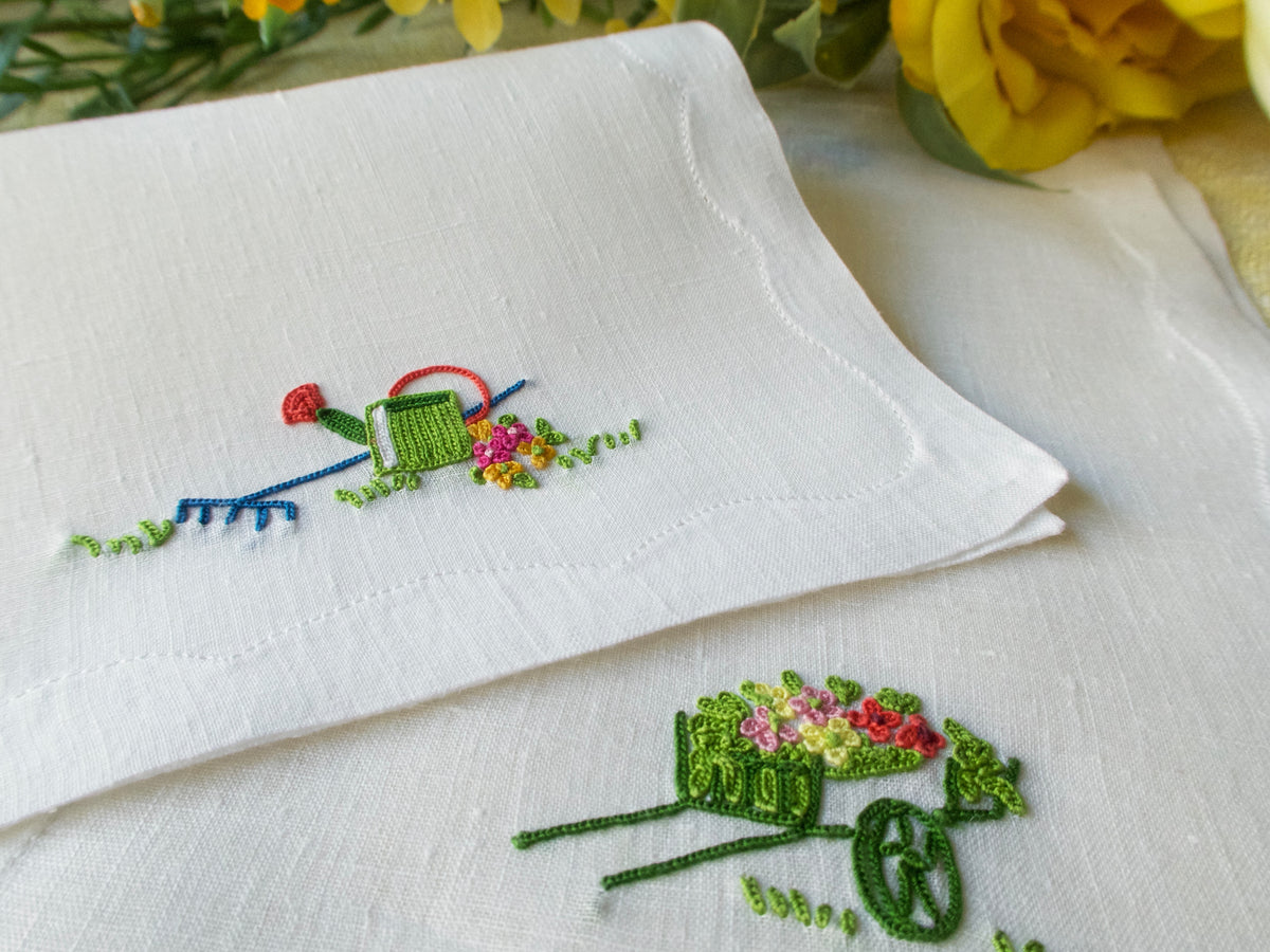 Gardening Vintage French Beauvais Cocktail Napkins, Set of 4