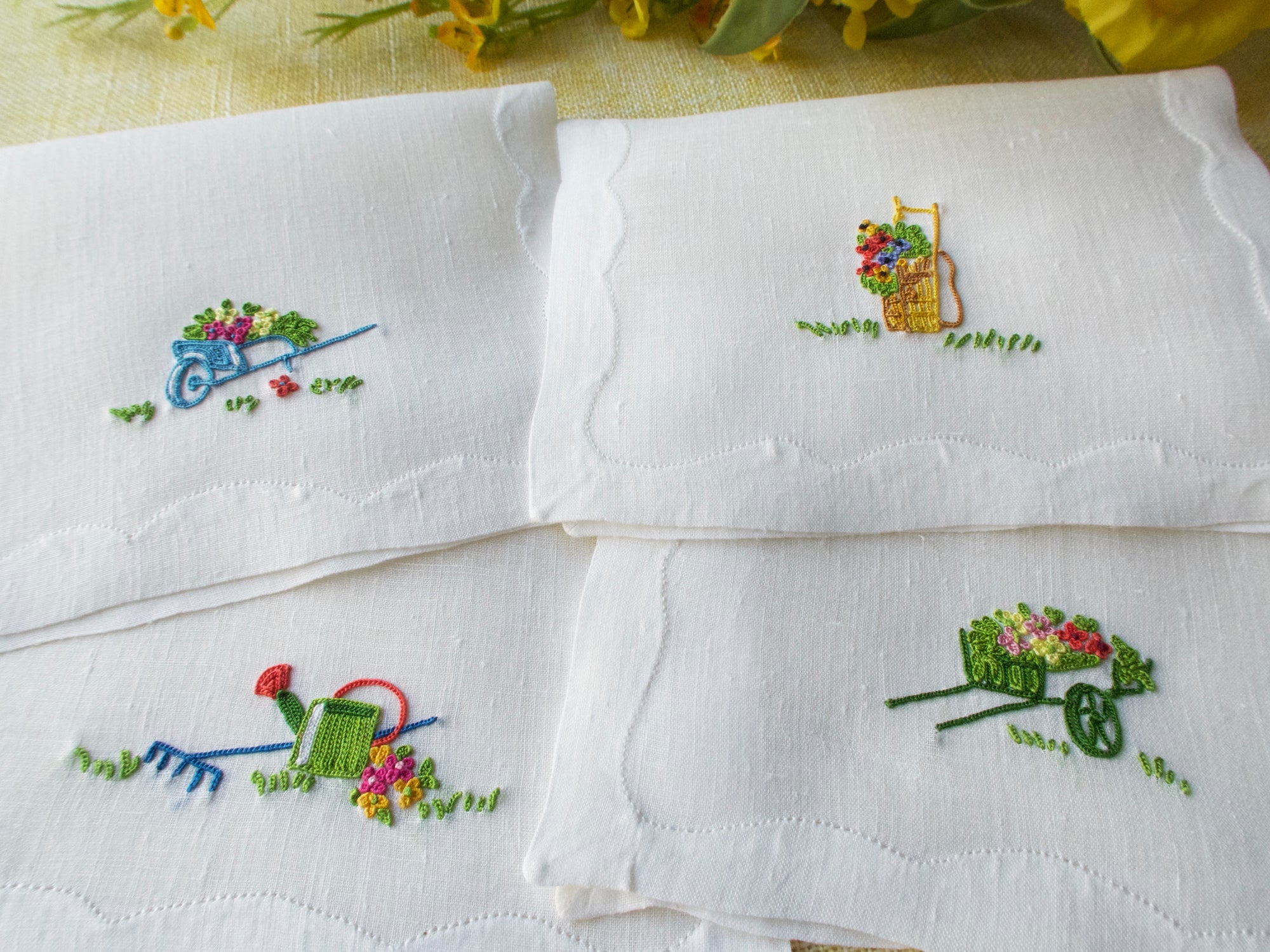 Gardening Vintage French Beauvais Cocktail Napkins, Set of 4