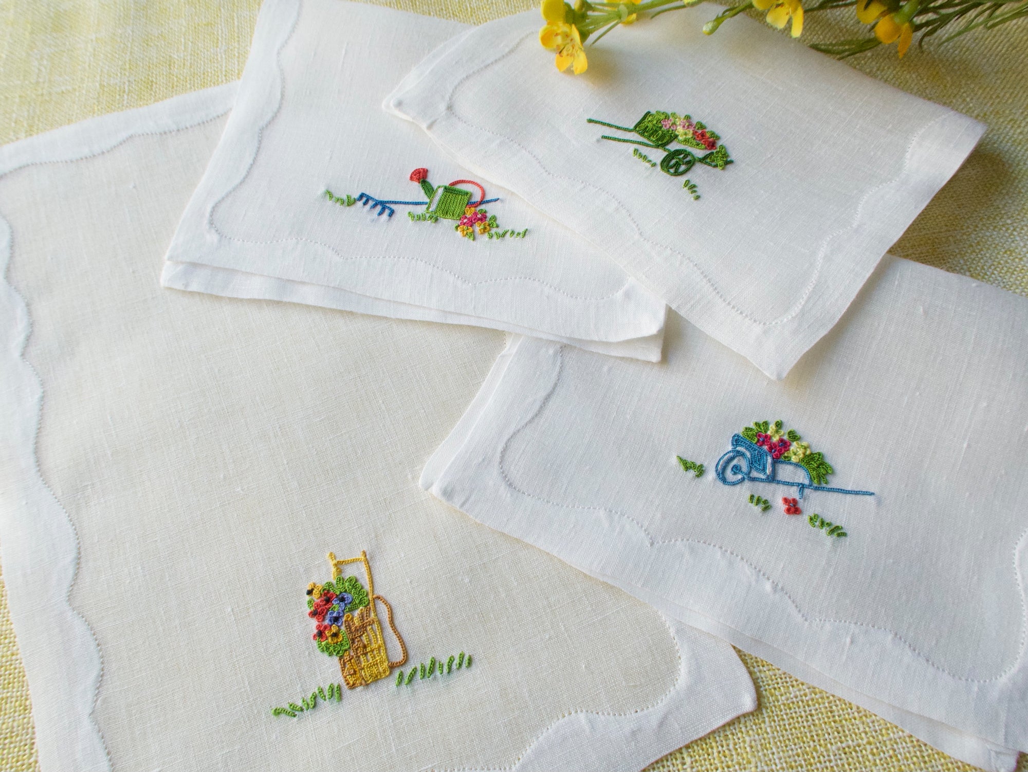 Gardening Vintage French Beauvais Cocktail Napkins, Set of 4