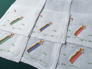 Golf Clubs in Plaid Vintage Madeira Cocktail Napkins, Set of 6