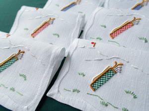 Golf Clubs in Plaid Vintage Madeira Cocktail Napkins, Set of 6