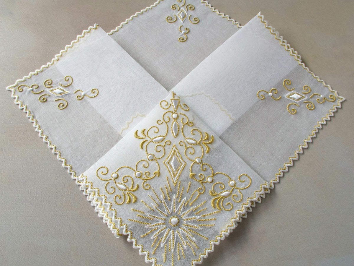 &quot;Jewel&quot;  Marghab Madeira Organdy &amp; Linen Hanky 11&#39;