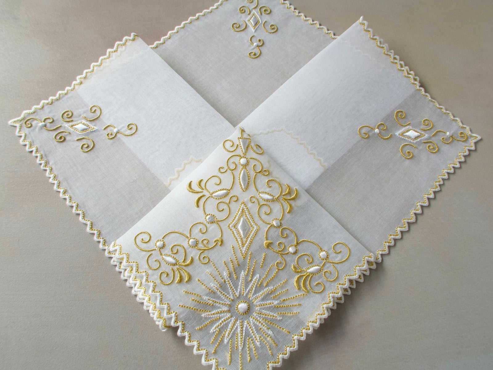 "Jewel"  Marghab Madeira Organdy & Linen Hanky 11'