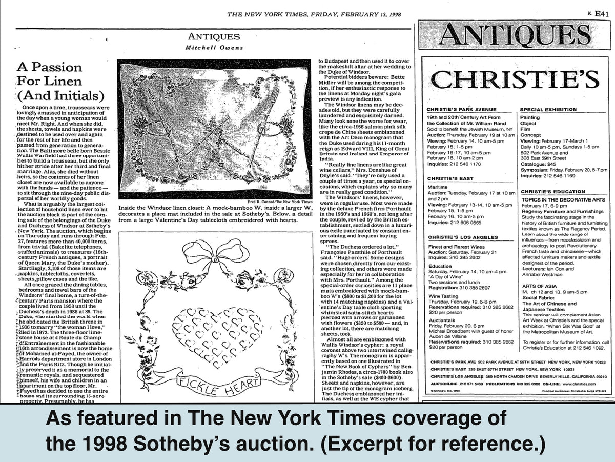 D. Porthault Heart Cocktail Napkins from the Duke &amp; Duchess of Windsor