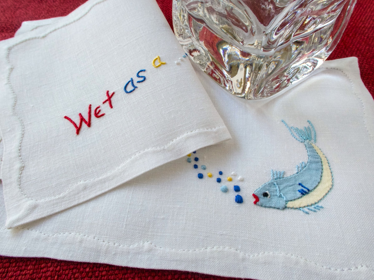 Wet as a Fish (&amp; More) Vintage Madeira Cocktail Napkins, Set of 8