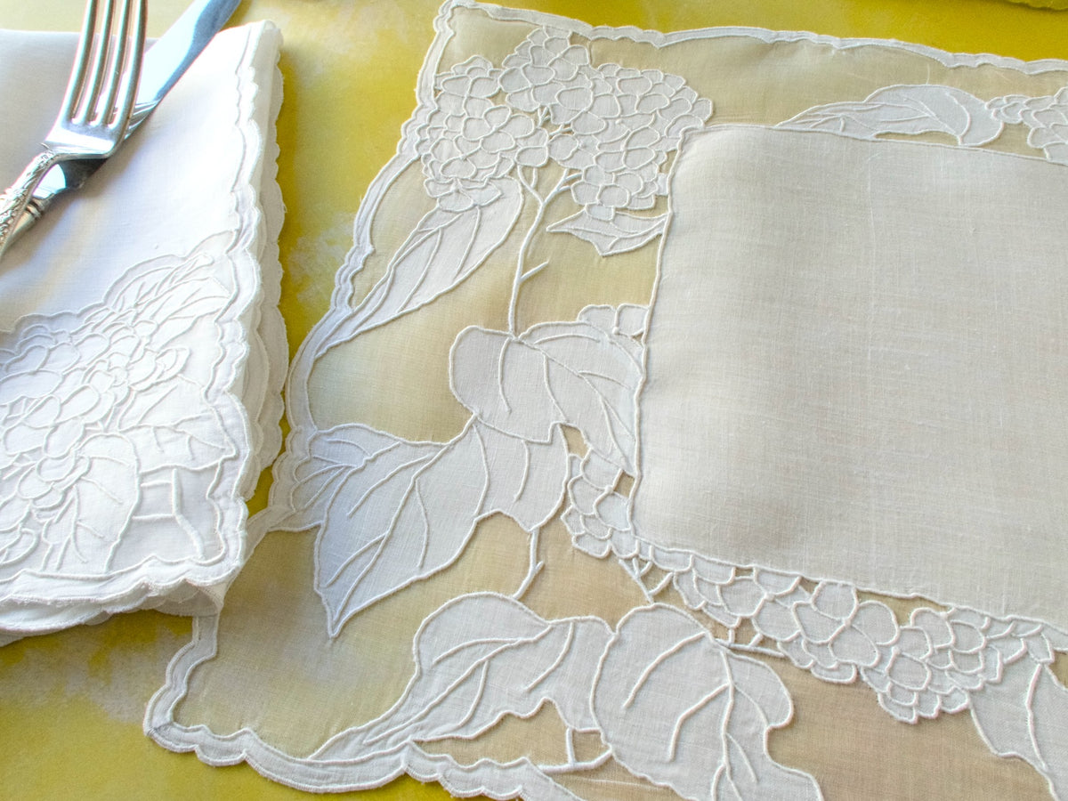 Art Nouveau Hydrangeas Vintage Madeira 8pc Placemat Set for 4
