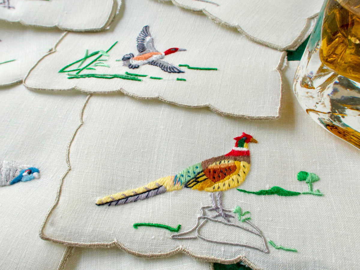 Colorful Game Birds Vintage Madeira Cocktail Napkins, Set of 8