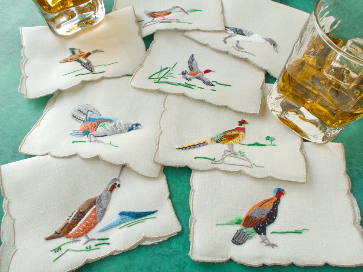 Colorful Game Birds Vintage Madeira Cocktail Napkins, Set of 8