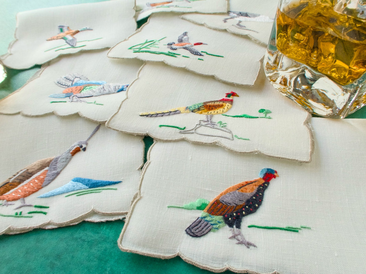 Colorful Game Birds Vintage Madeira Cocktail Napkins, Set of 8