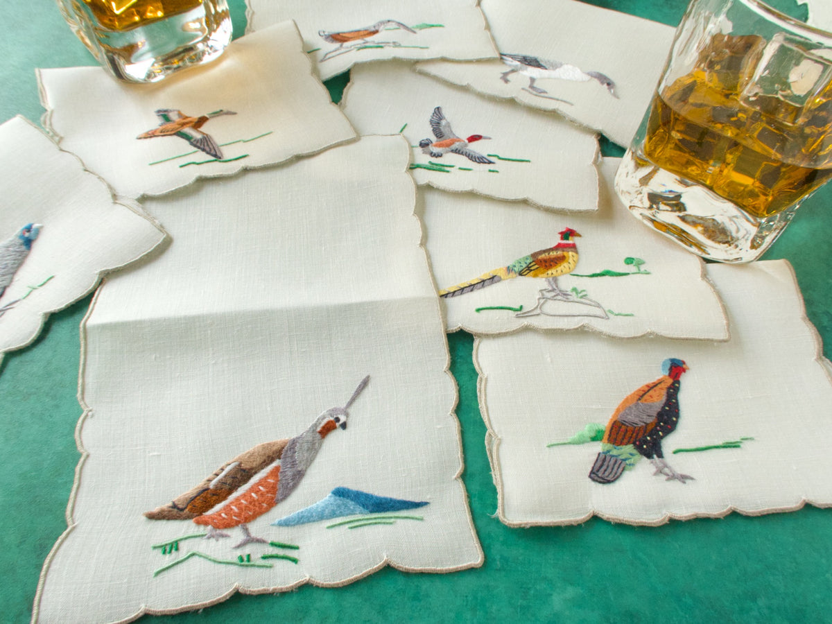 Colorful Game Birds Vintage Madeira Cocktail Napkins, Set of 8