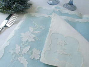 Flowers on Blue Vintage Madeira 16pc Placemat Set for 8