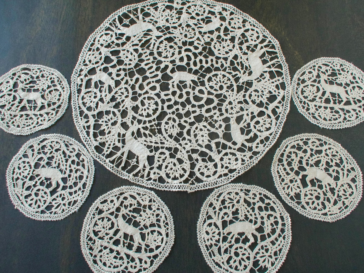 Deer &amp; Creatures 6 Lace Cocktail Rounds with Centerpiece