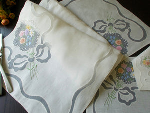 Bouquets Vintage Madeira 17pc Linen Placemat Set for 8